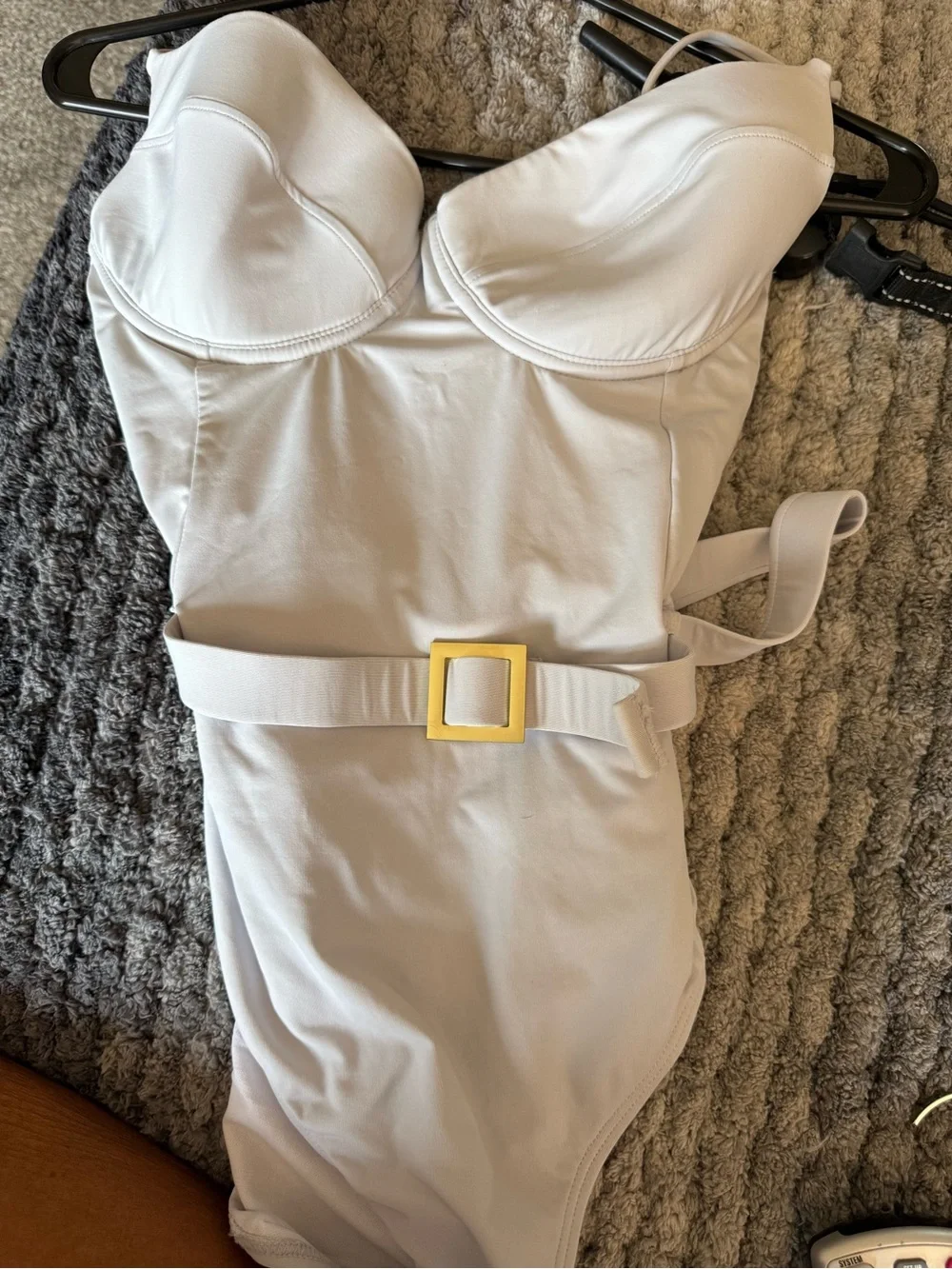 One-Piece Swimsuit in Light Gray with Belt
